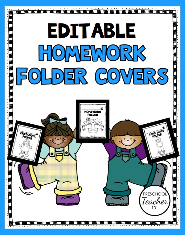 Free editable homework folder covers for preschool and kindergarten