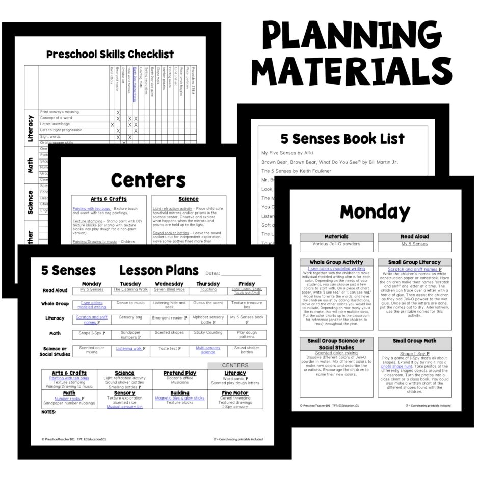 PT Planning Materials-5 Senses 5 Senses Theme Lesson Plans