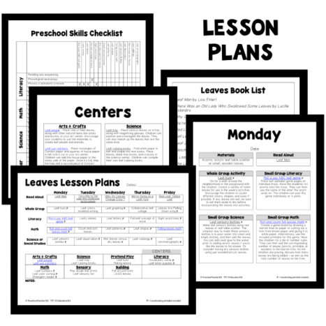 Fall Leaf Theme Preschool Classroom Lesson Plans