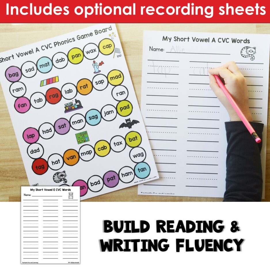 Short Vowel CVC Word Board Games - Preschool Teacher 101