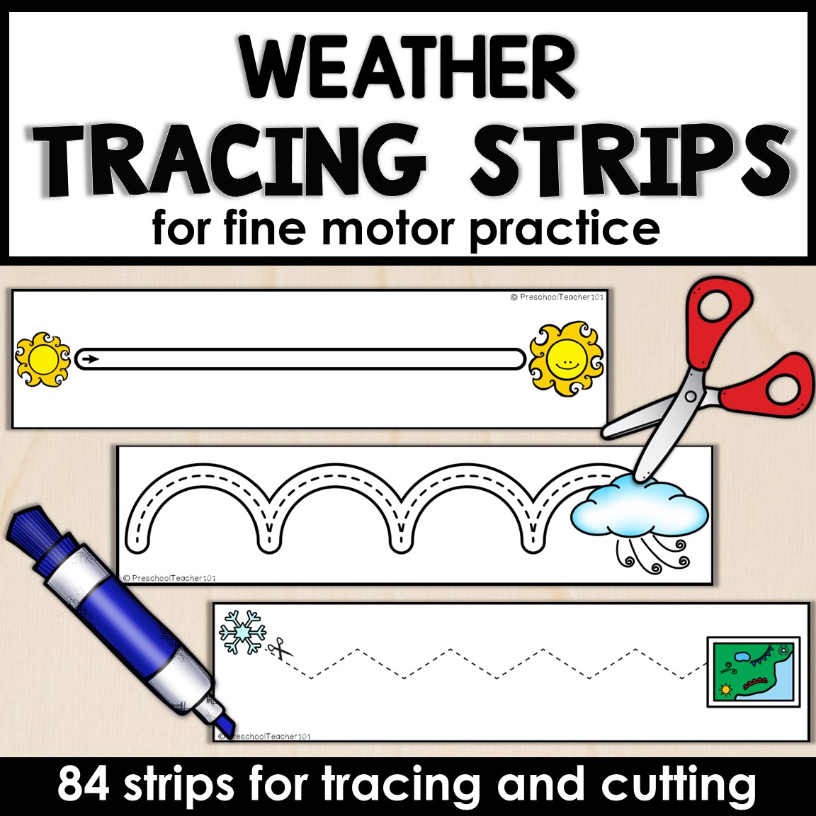 weather-fine-motor-tracing-and-cutting-strips-preschool-teacher-101 for Printable Free Cutting Worksheets For Fine Motor Skills Weather Fine Motor Tracing and Cutting Strips - Preschool Teacher 101 for Printable Free Cutting Worksheets For Fine Motor Skills