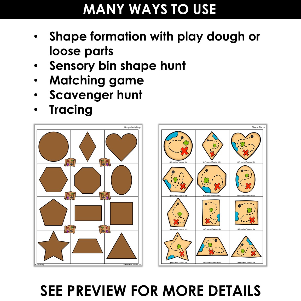Pirate Treasure Map Shape Mats - Preschool Teacher 101